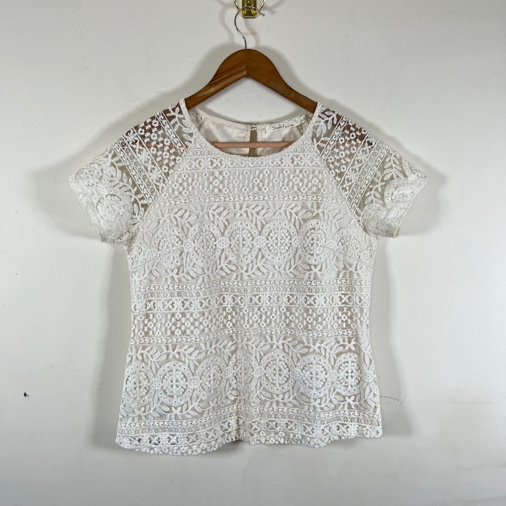 Solitaire Cream Lace Blouse Short Sleeve Fitted Bohemian Fairy Festival Large